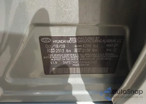 2010 Hyundai Sonata Gls из США, поврежденный, VIN 5NPET4AC8AH643195